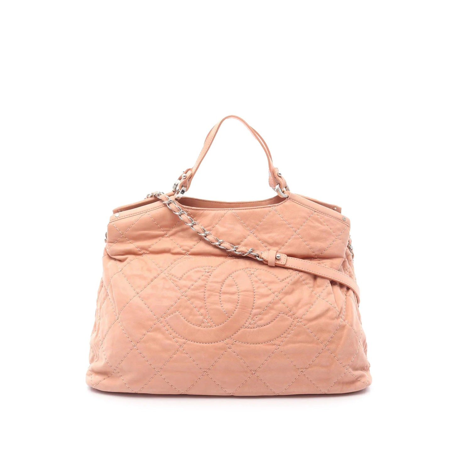 Pink Chanel Large CC Quilted Suede Sea Hit Tote Satchel