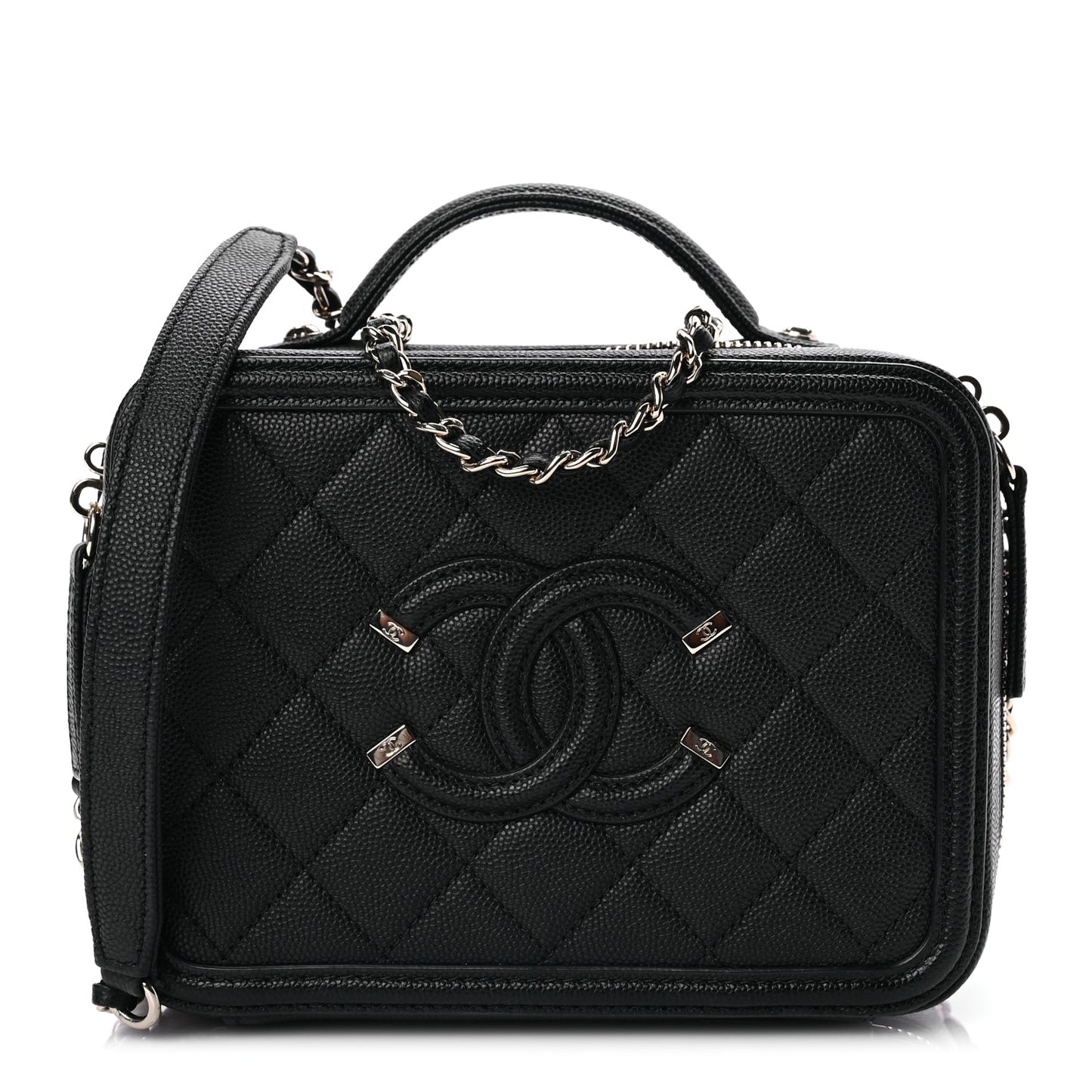 Chanel Caviar Quilted Small CC Filigree Vanity Case Black