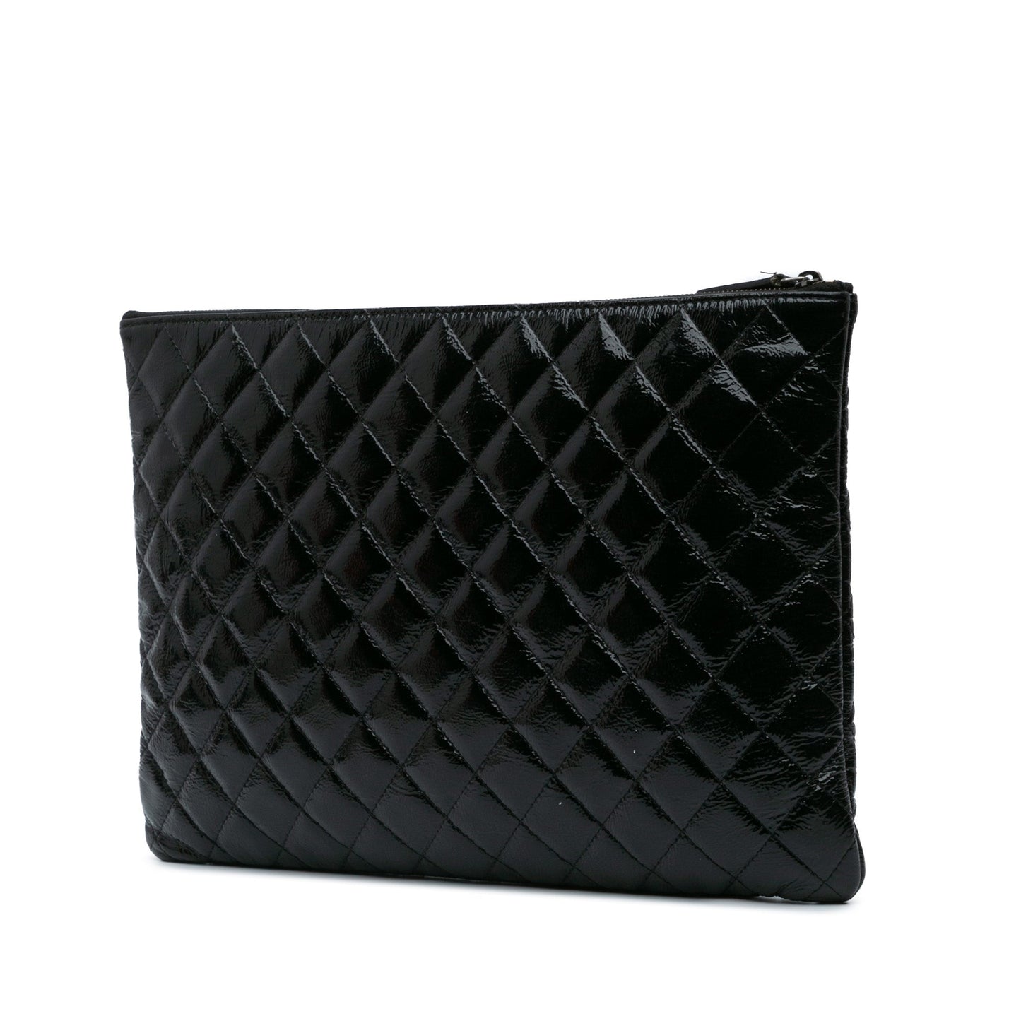 Black Chanel Large Crinkled Patent O Case Clutch