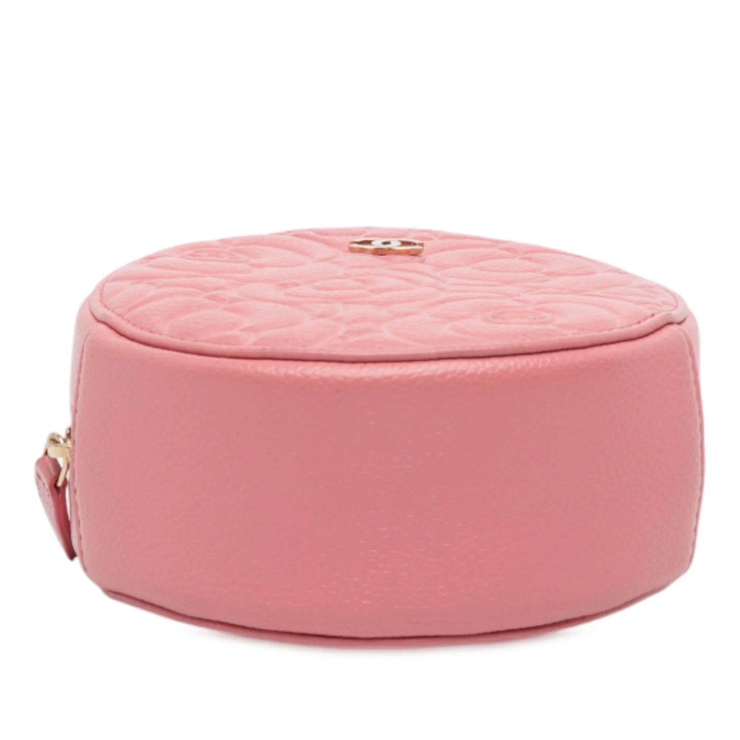 Pink Chanel CC Embossed Caviar Camellia Round Clutch With Chain Crossbody Bag