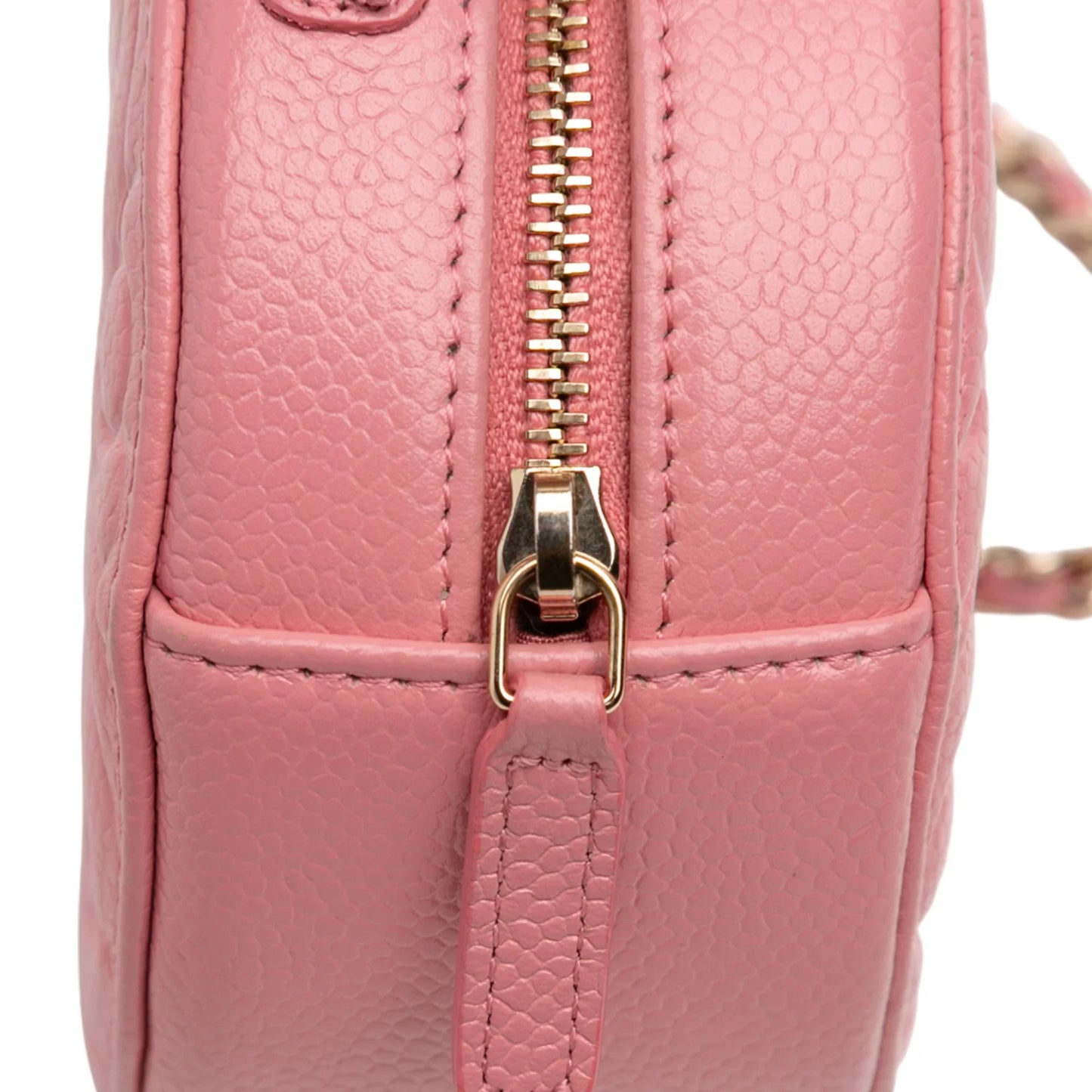 Pink Chanel CC Embossed Caviar Camellia Round Clutch With Chain Crossbody Bag