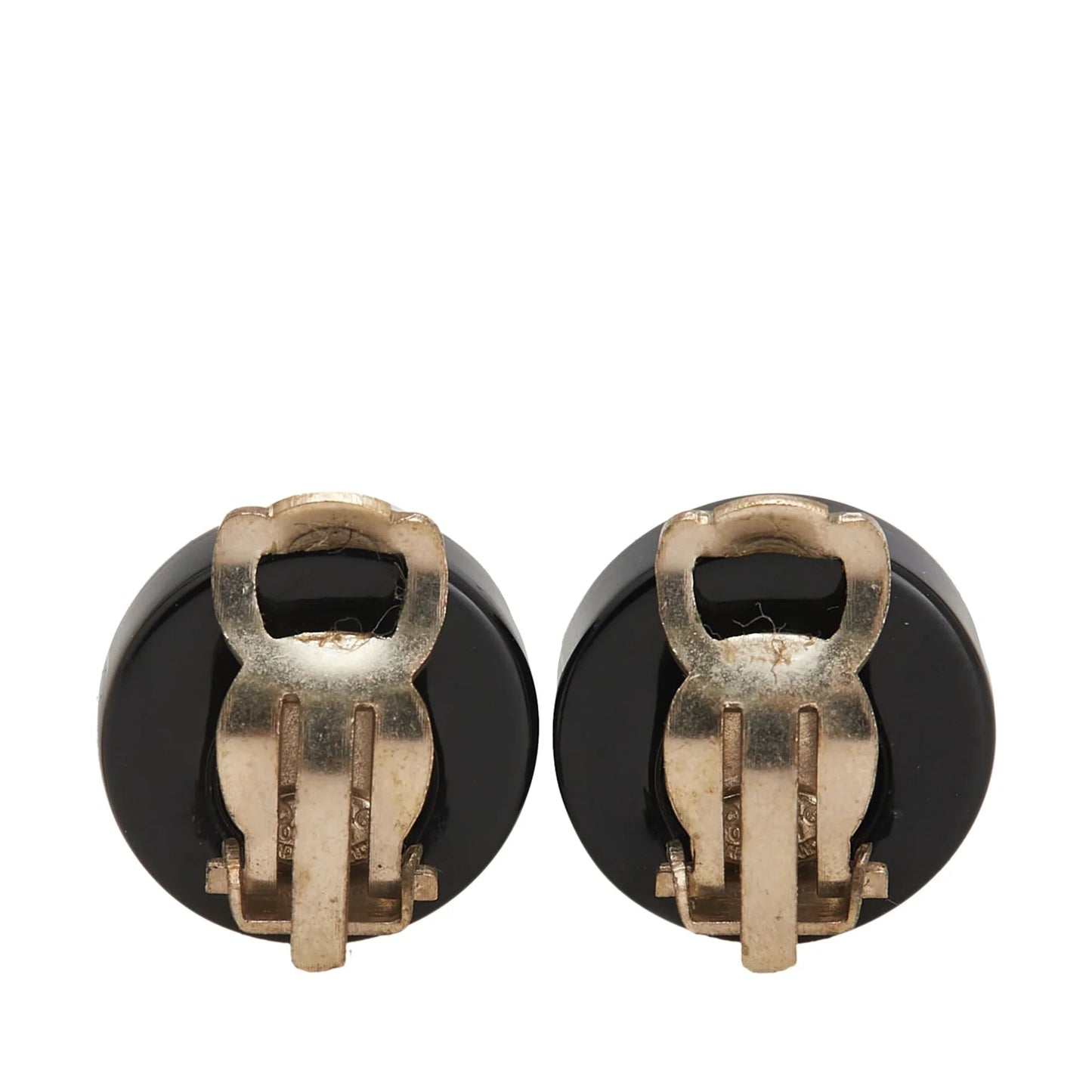 Black Chanel CC Resin No. 5 Button Clip on Earrings
