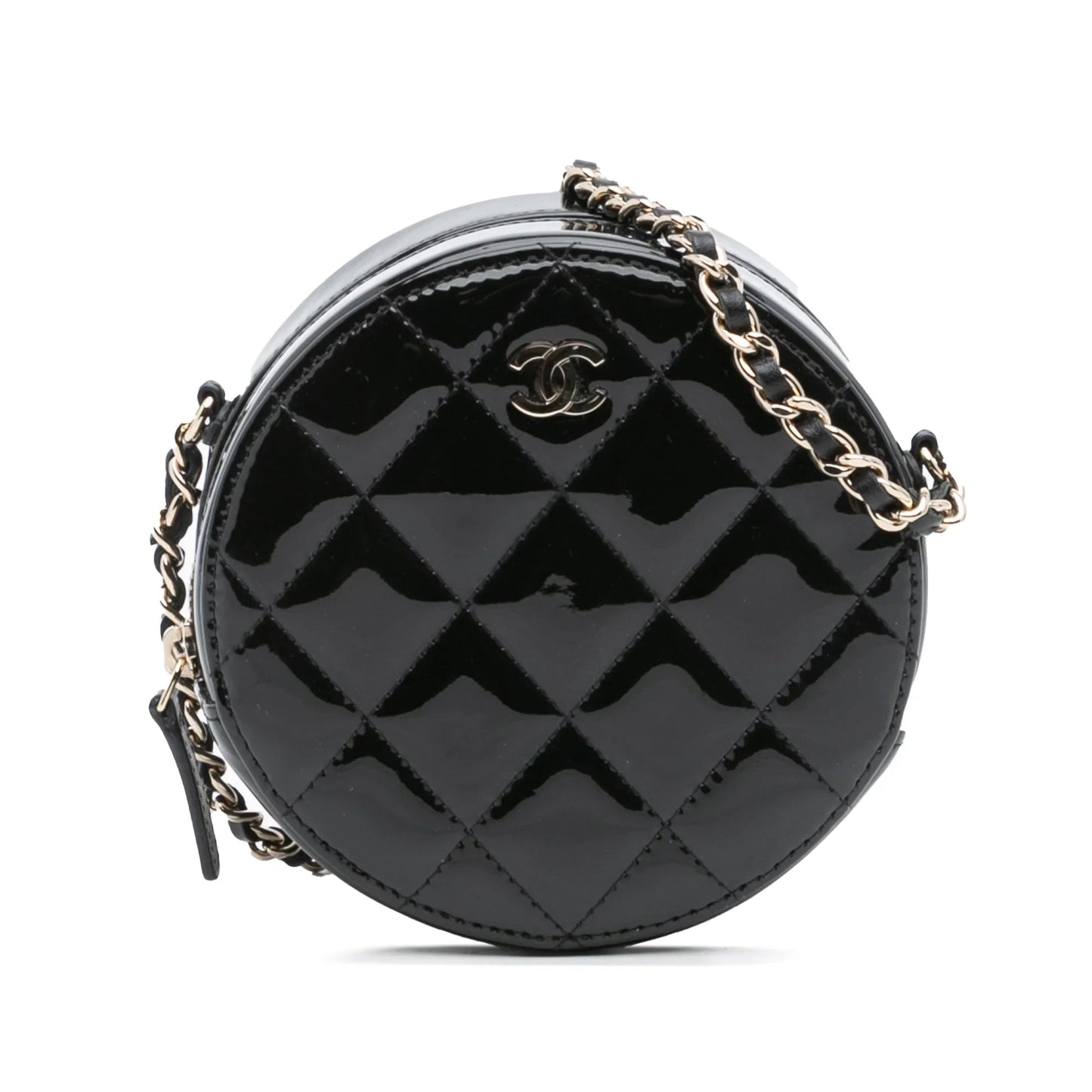 Black Chanel Quilted Patent Round As Earth Crossbody