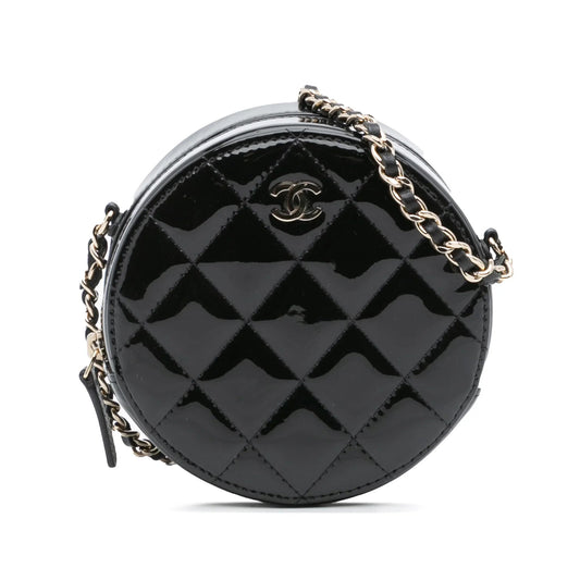 Black Chanel Quilted Patent Round As Earth Crossbody