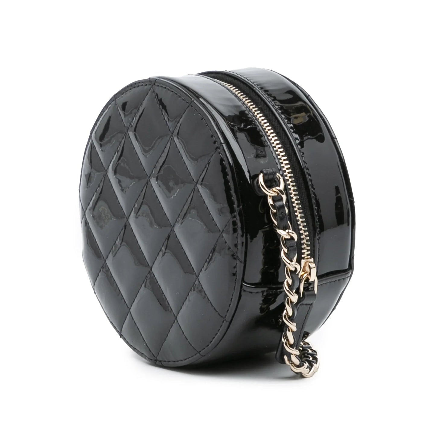 Black Chanel Quilted Patent Round As Earth Crossbody