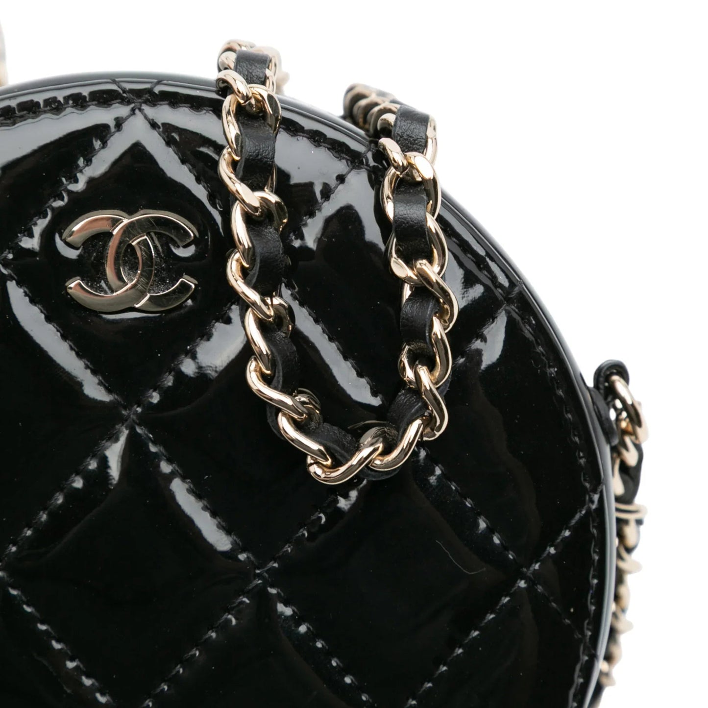 Black Chanel Quilted Patent Round As Earth Crossbody