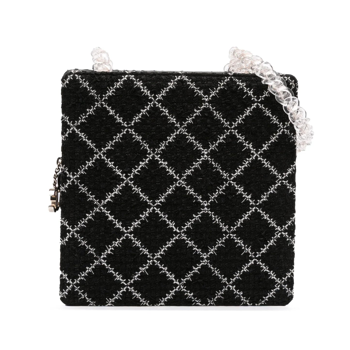 Black Chanel Tweed and Resin Zipped Chain Shopping Bag
