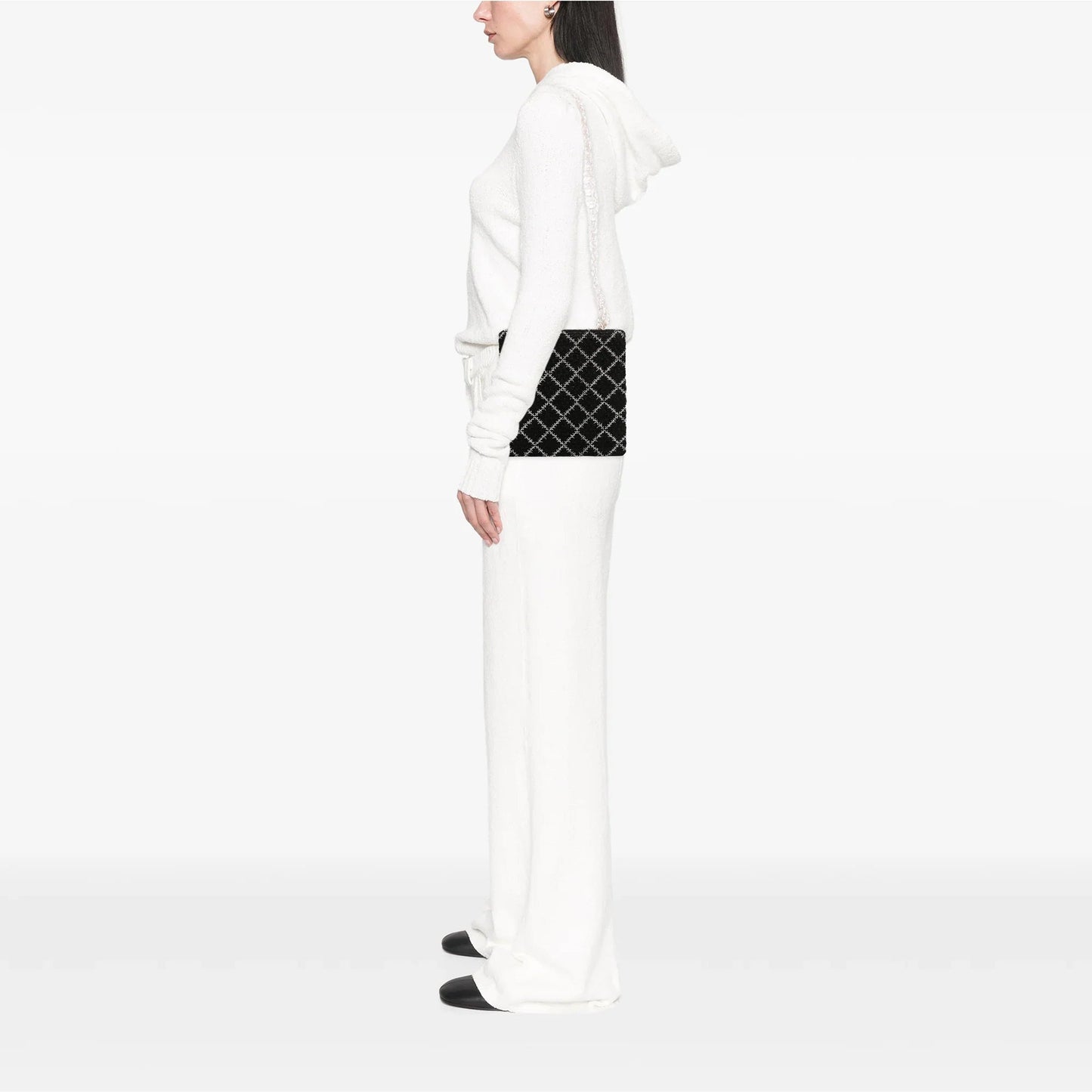 Black Chanel Tweed and Resin Zipped Chain Shopping Bag
