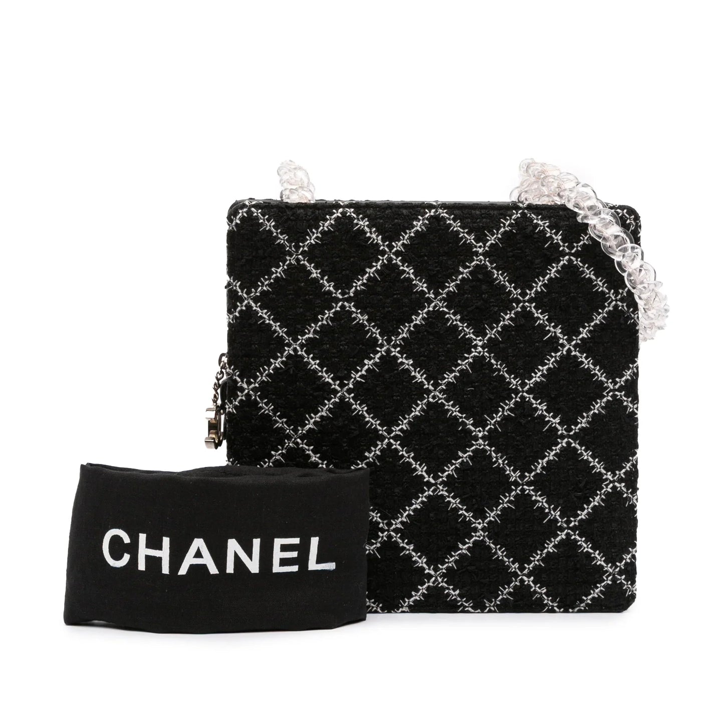 Black Chanel Tweed and Resin Zipped Chain Shopping Bag