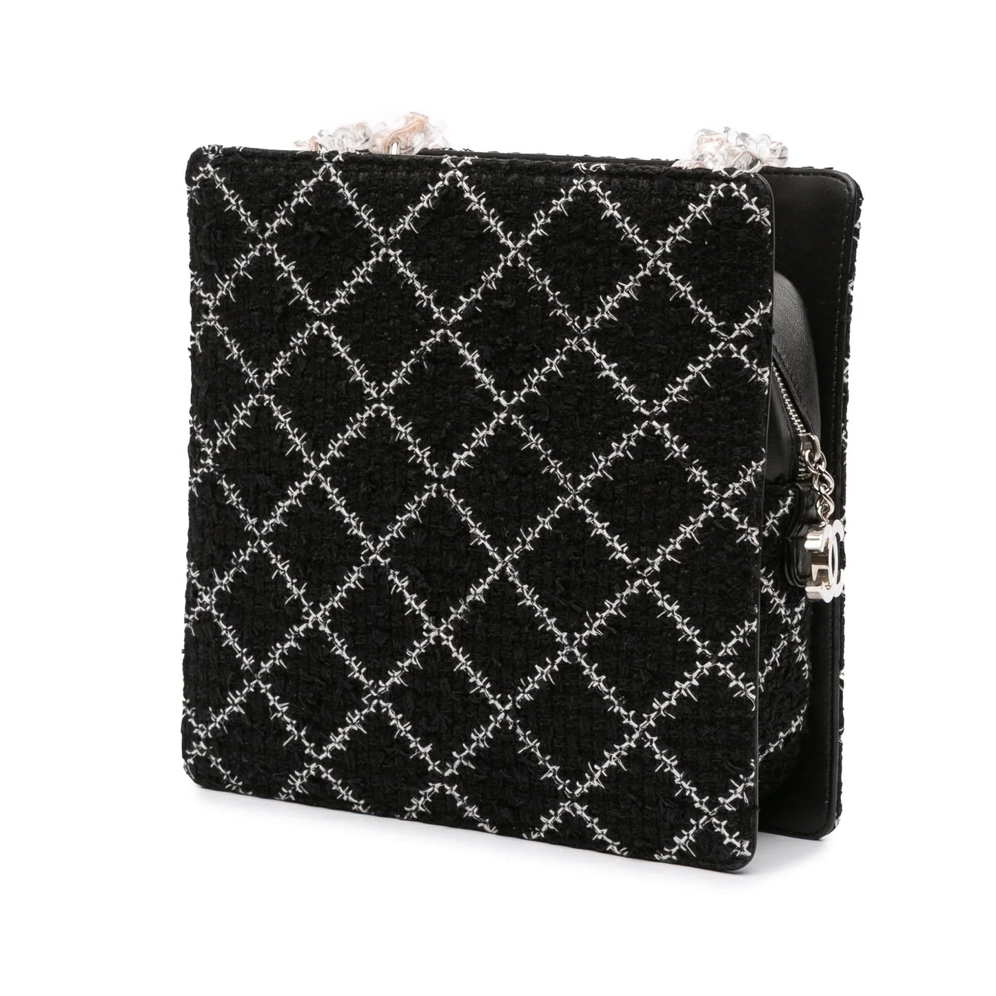 Black Chanel Tweed and Resin Zipped Chain Shopping Bag