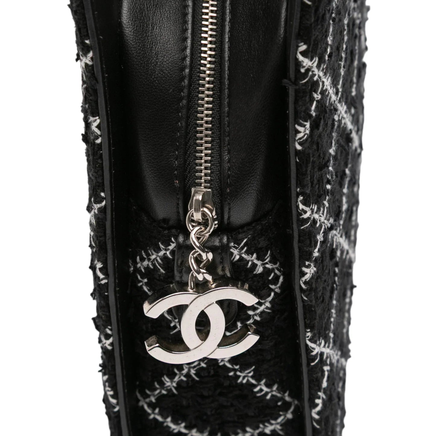 Black Chanel Tweed and Resin Zipped Chain Shopping Bag