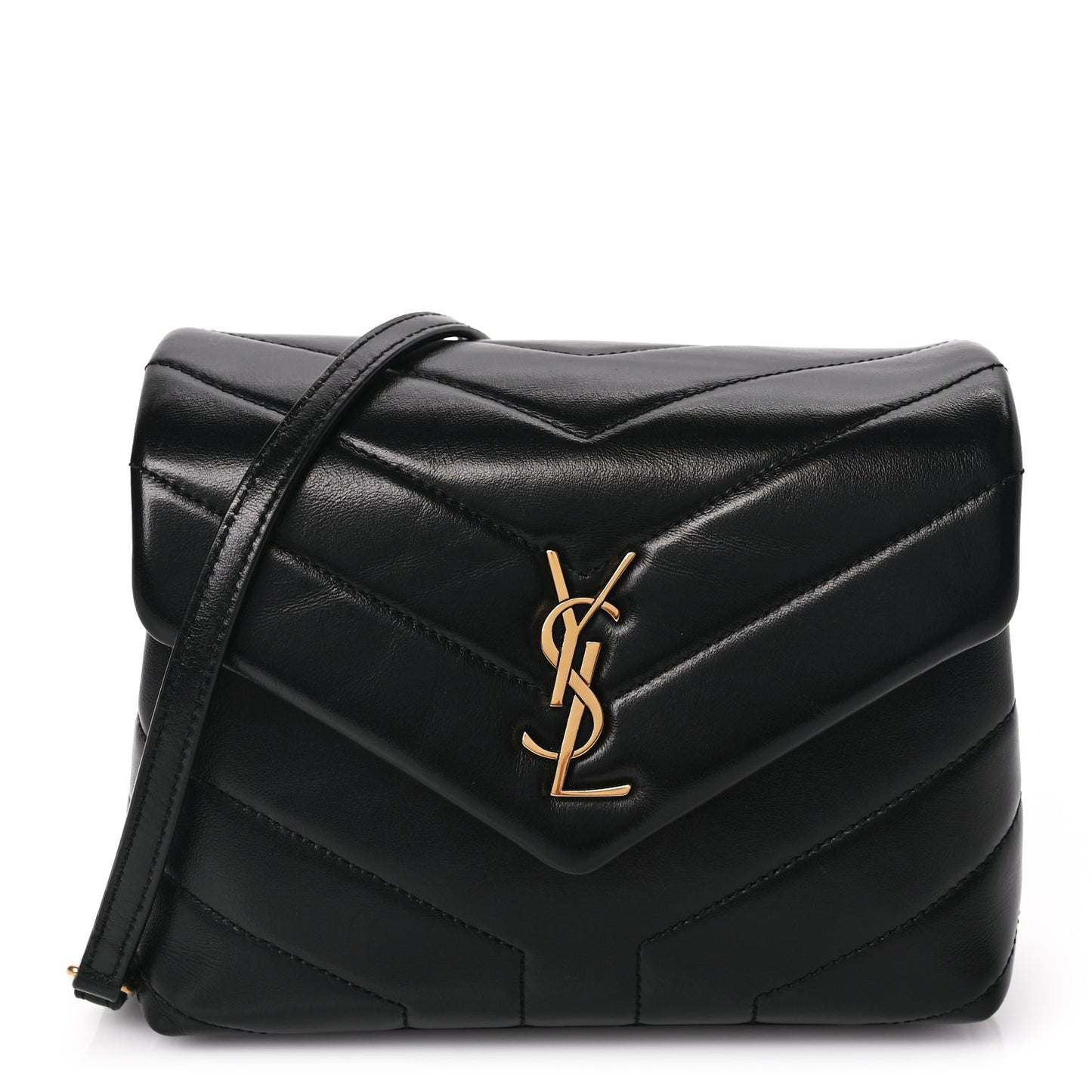 Saint Laurent Calfskin Y Quilted Monogram Toy Loulou Crossbody Bag Black