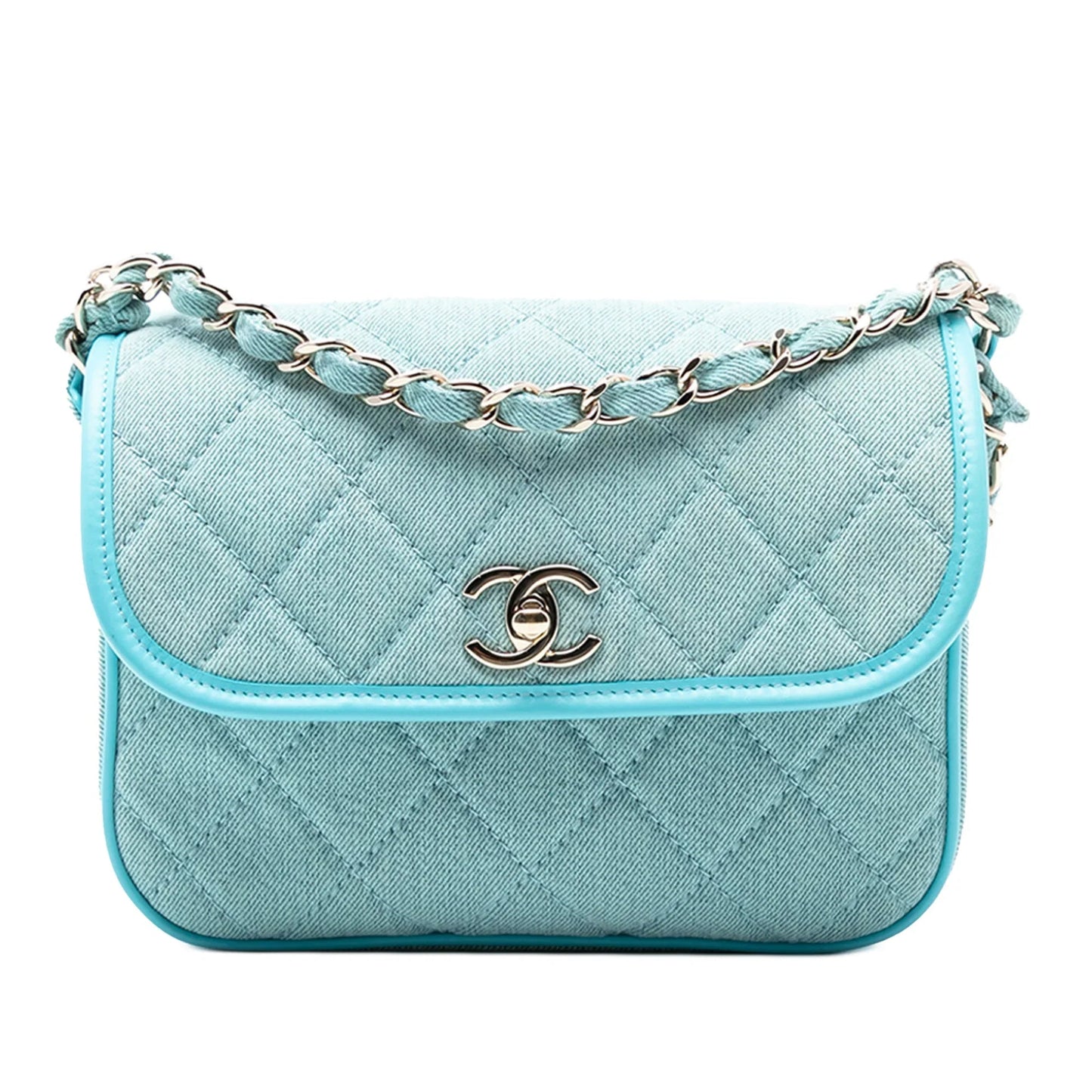 Blue Chanel Small CC Quilted Denim Messenger Flap Crossbody Bag