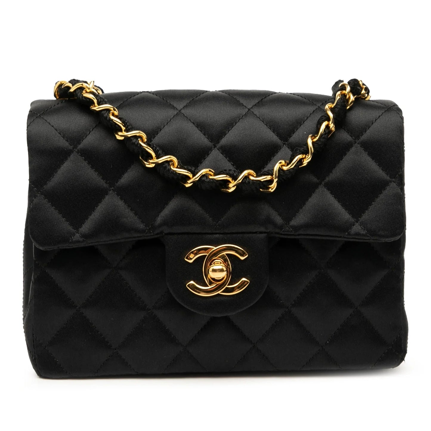 Black Chanel Mini Square Classic Satin Single Flap Crossbody Bag