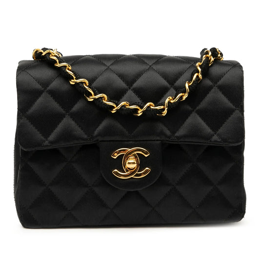 Black Chanel Mini Square Classic Satin Single Flap Crossbody Bag
