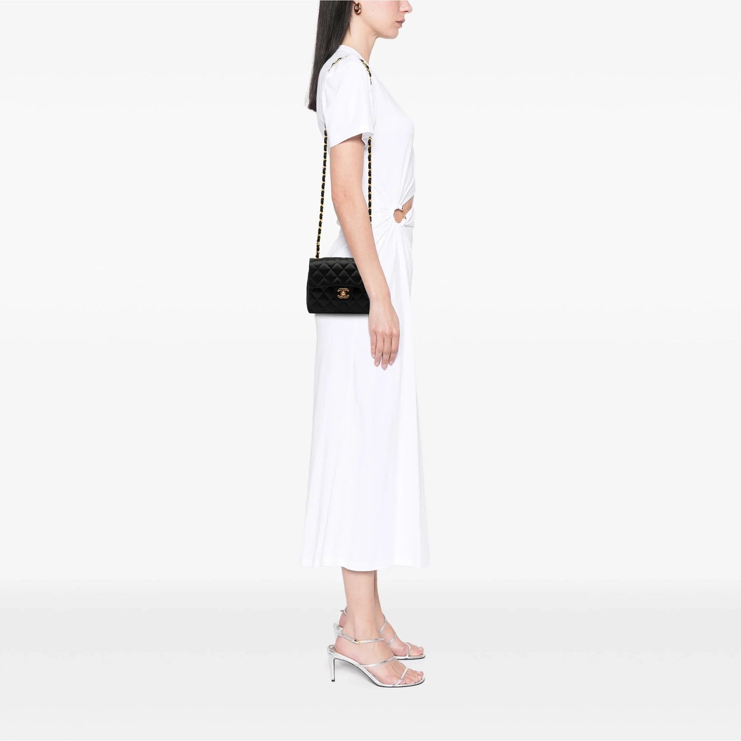 Black Chanel Mini Square Classic Satin Single Flap Crossbody Bag