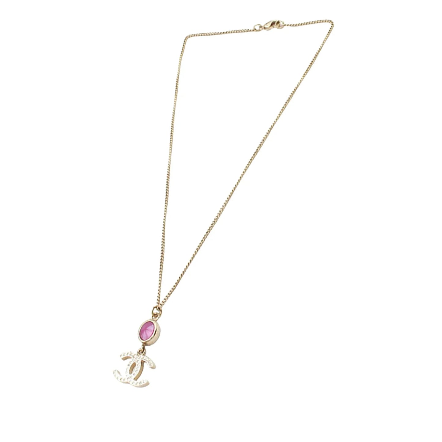 Gold Chanel CC Gold Plated Rhinestone Pendant Necklace