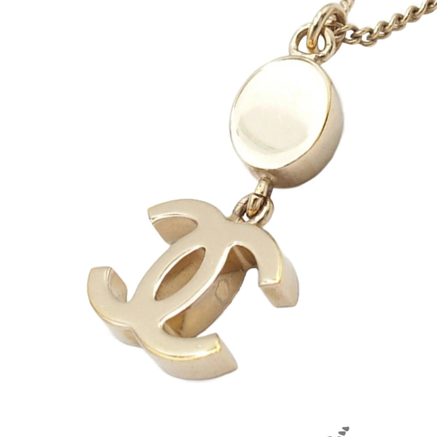 Gold Chanel CC Gold Plated Rhinestone Pendant Necklace