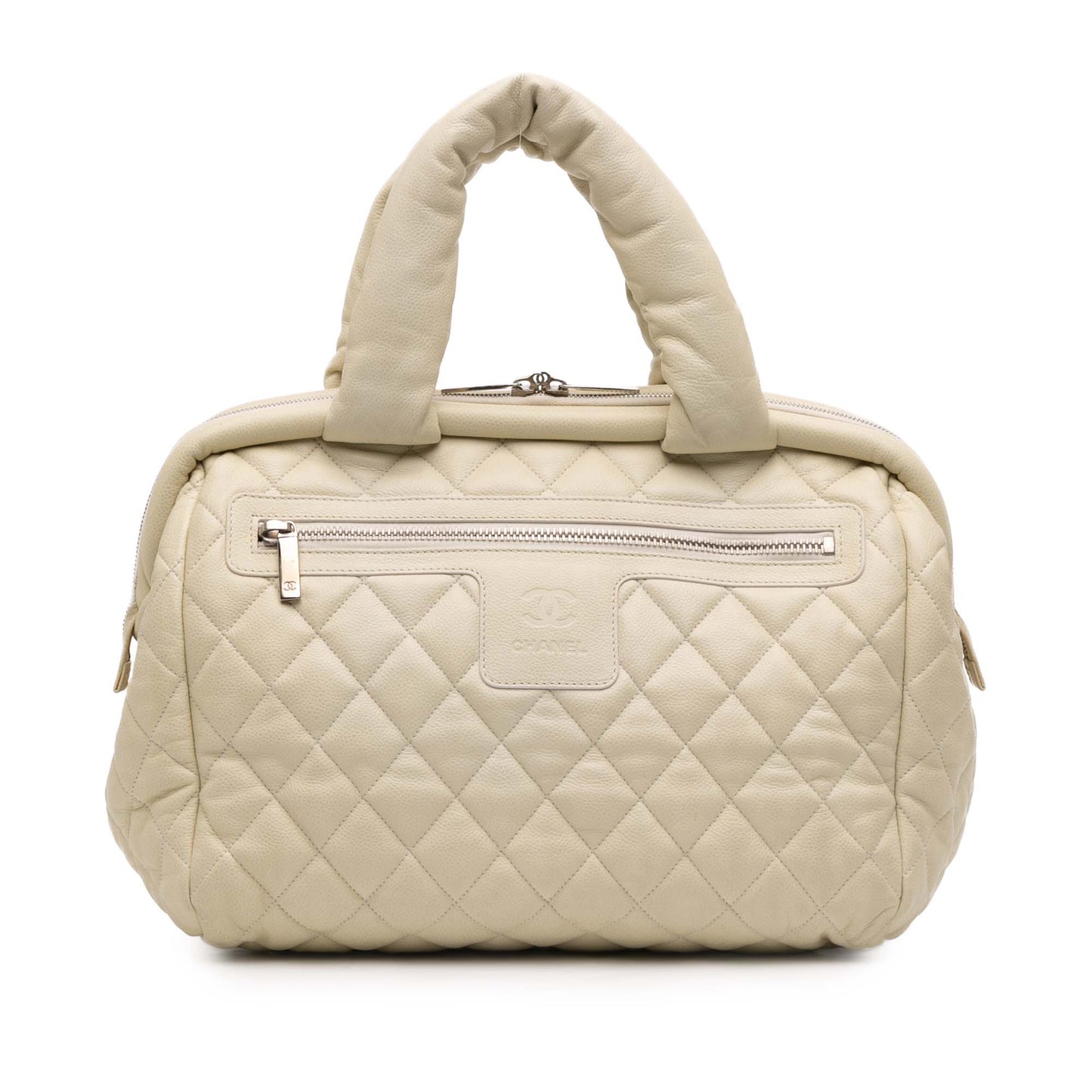 White Chanel Quilted Caviar Coco Cocoon Bowler Bag