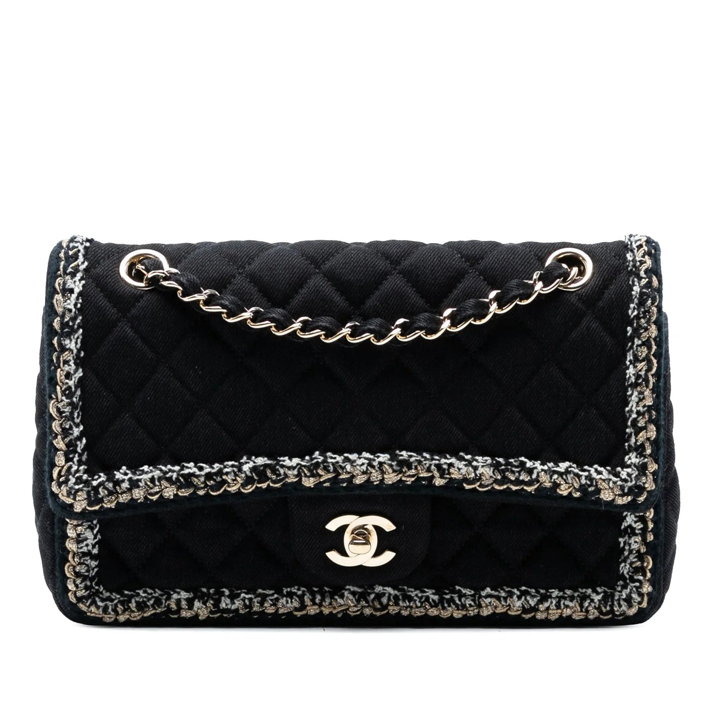 Black Chanel Medium Classic Denim Braided Single Flap Shoulder Bag