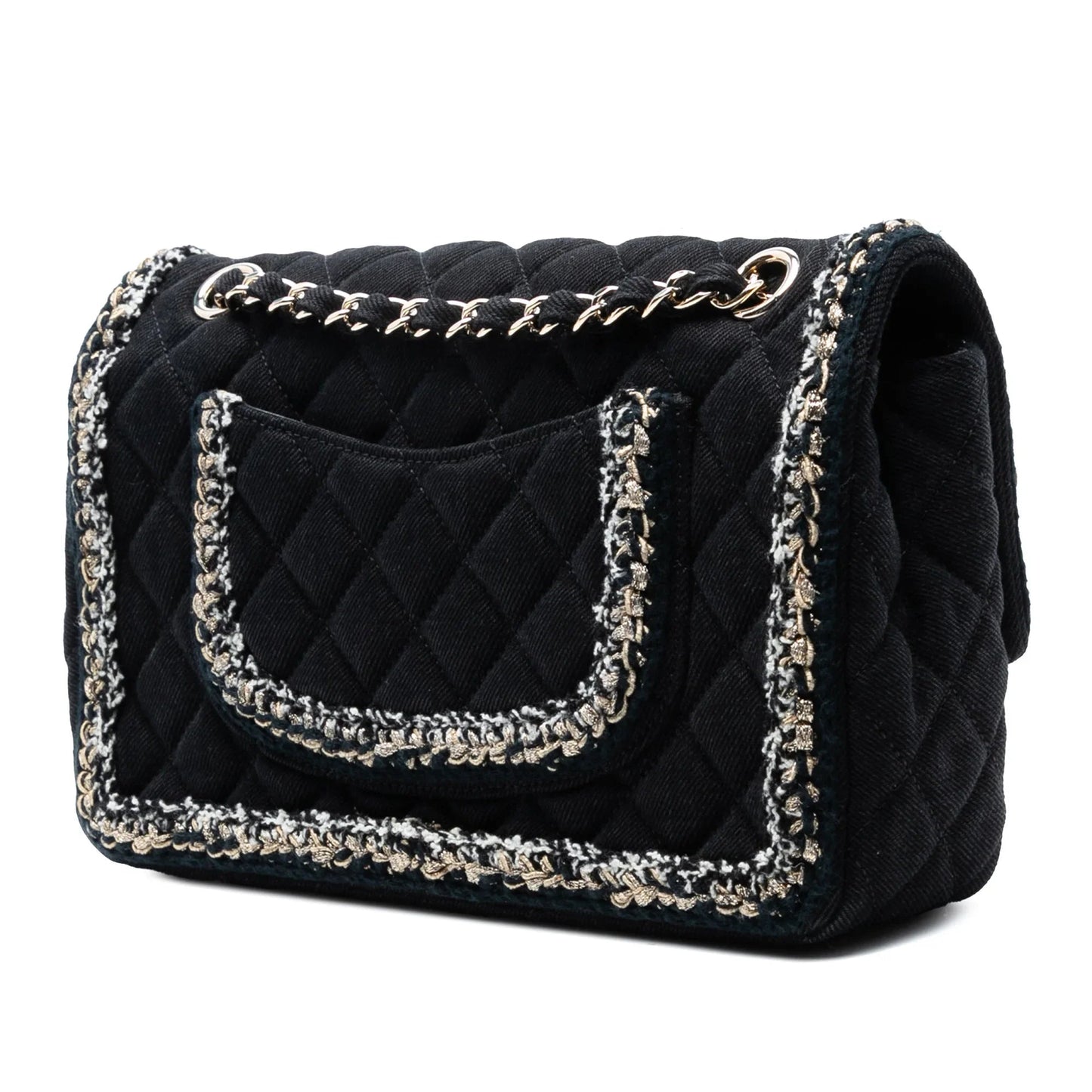 Black Chanel Medium Classic Denim Braided Single Flap Shoulder Bag