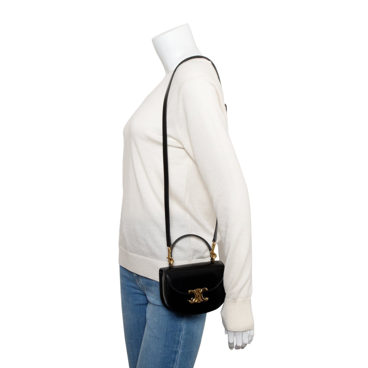 Celine 2021 Black Shiny Calfskin Leather Mini Besace Clea Shoulder Bag