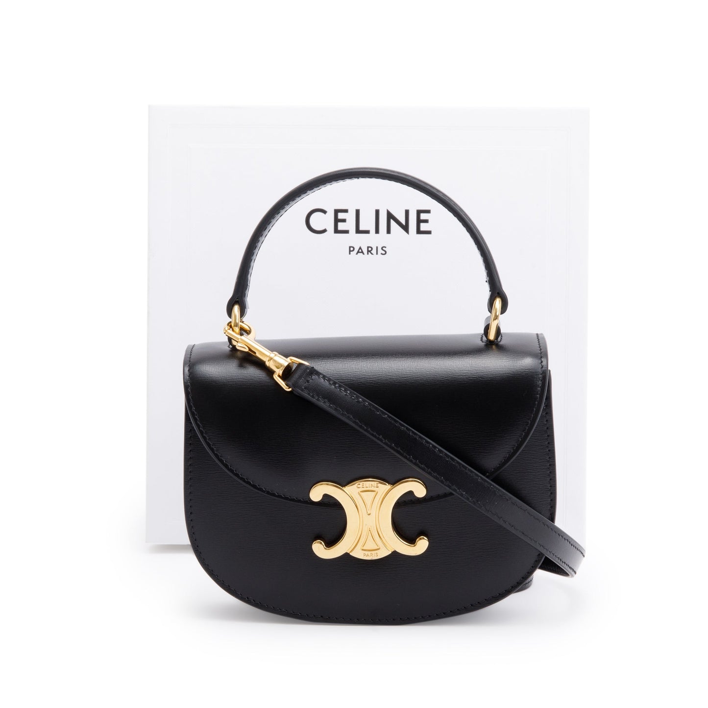 Celine 2021 Black Shiny Calfskin Leather Mini Besace Clea Shoulder Bag