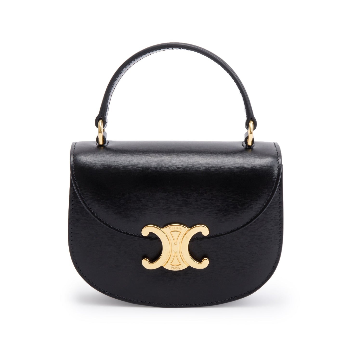 Celine 2021 Black Shiny Calfskin Leather Mini Besace Clea Shoulder Bag