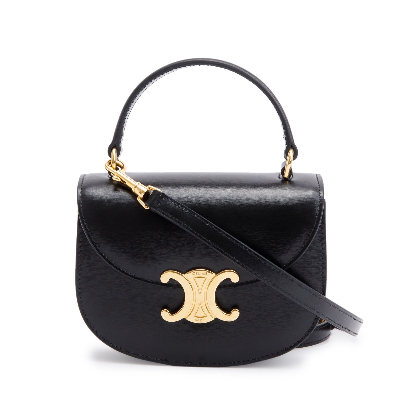Celine 2021 Black Shiny Calfskin Leather Mini Besace Clea Shoulder Bag