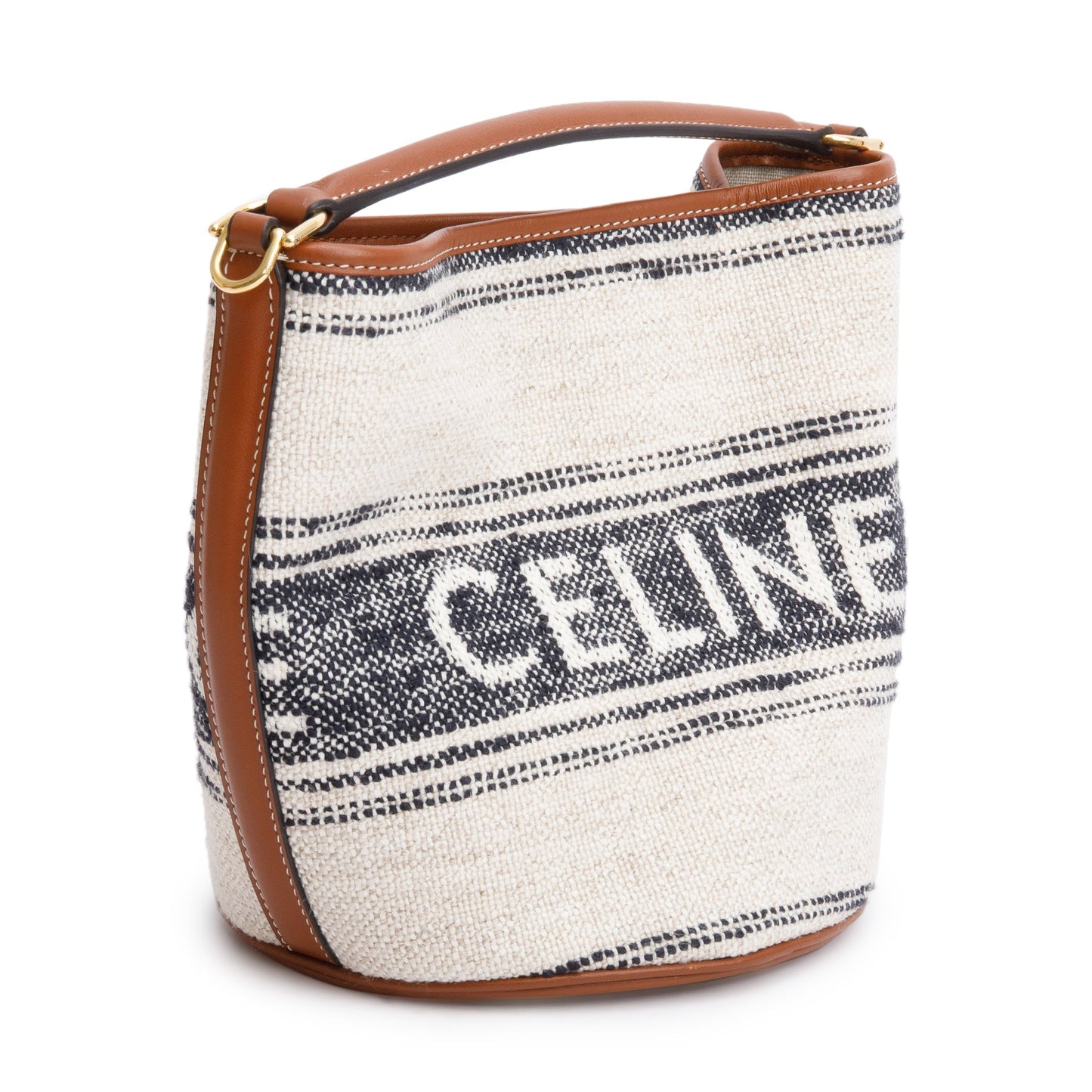 Celine 2022 Neutral Canvas Brown Leather Logo Teen 16 Bucket Bag