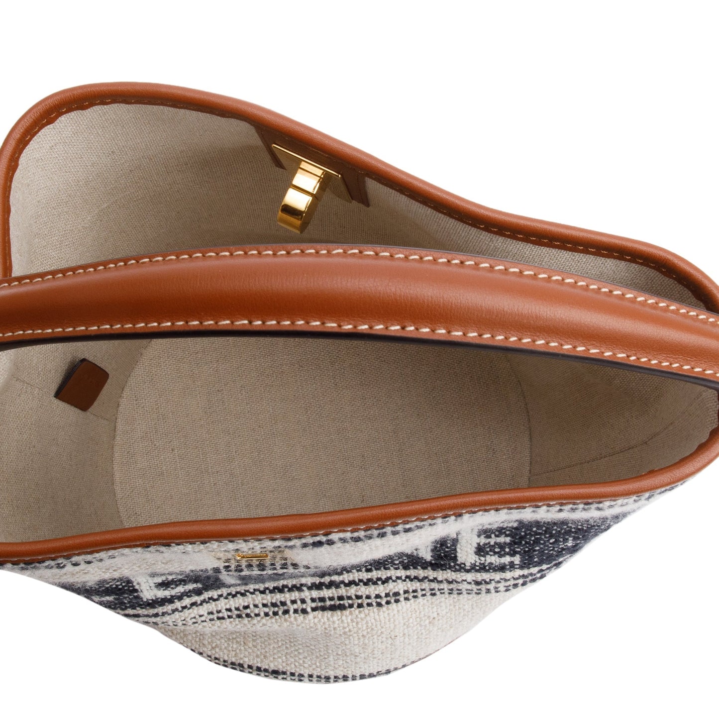 Celine 2022 Neutral Canvas Brown Leather Logo Teen 16 Bucket Bag