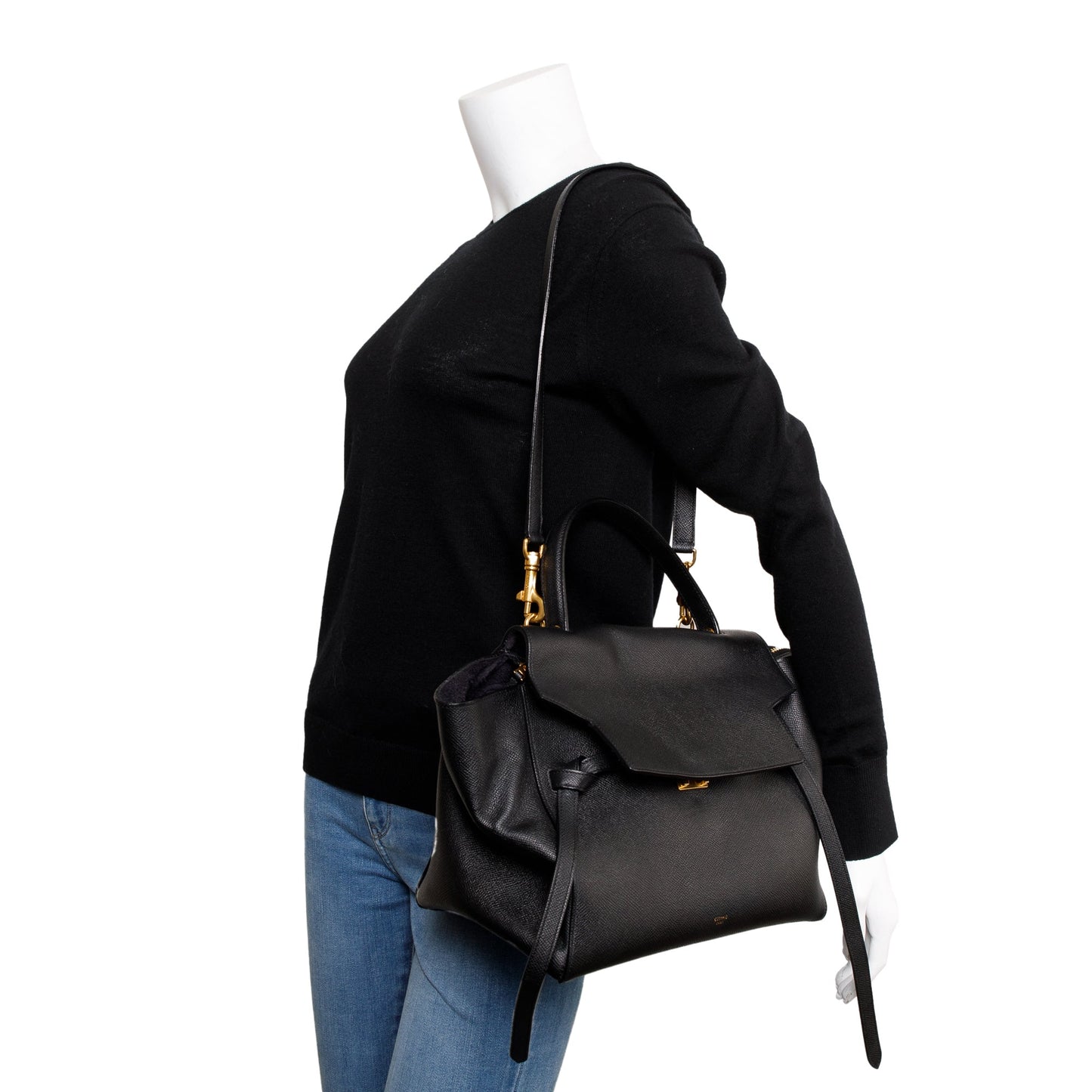 Celine Black Grained Leather Mini Belt Bag