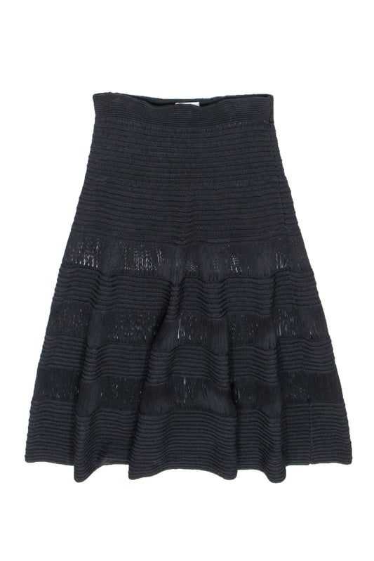 Luxury CELINE - Black Knit Midi Skirt Sz L