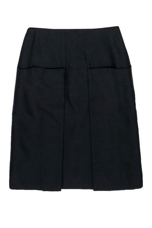 Luxury CELINE - Black Pleated Wool Blend A-Line Skirt Sz 6