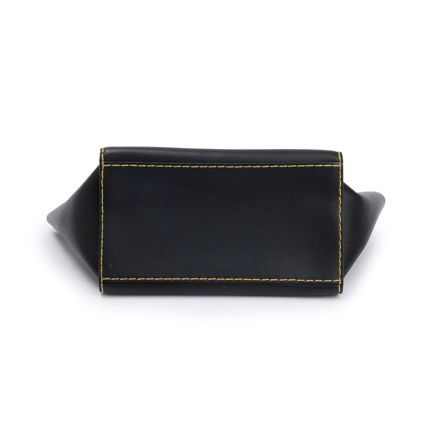 Celine Black Smooth Calfskin Leather Yellow Stitching Small Trapeze Bag