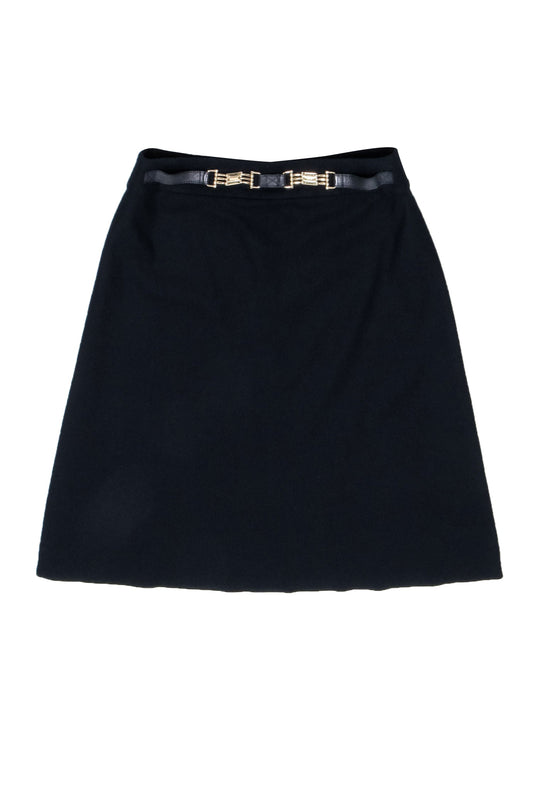 Luxury CELINE - Black Wool Blend Skirt w/ Gold-Tone Hardware Sz 4