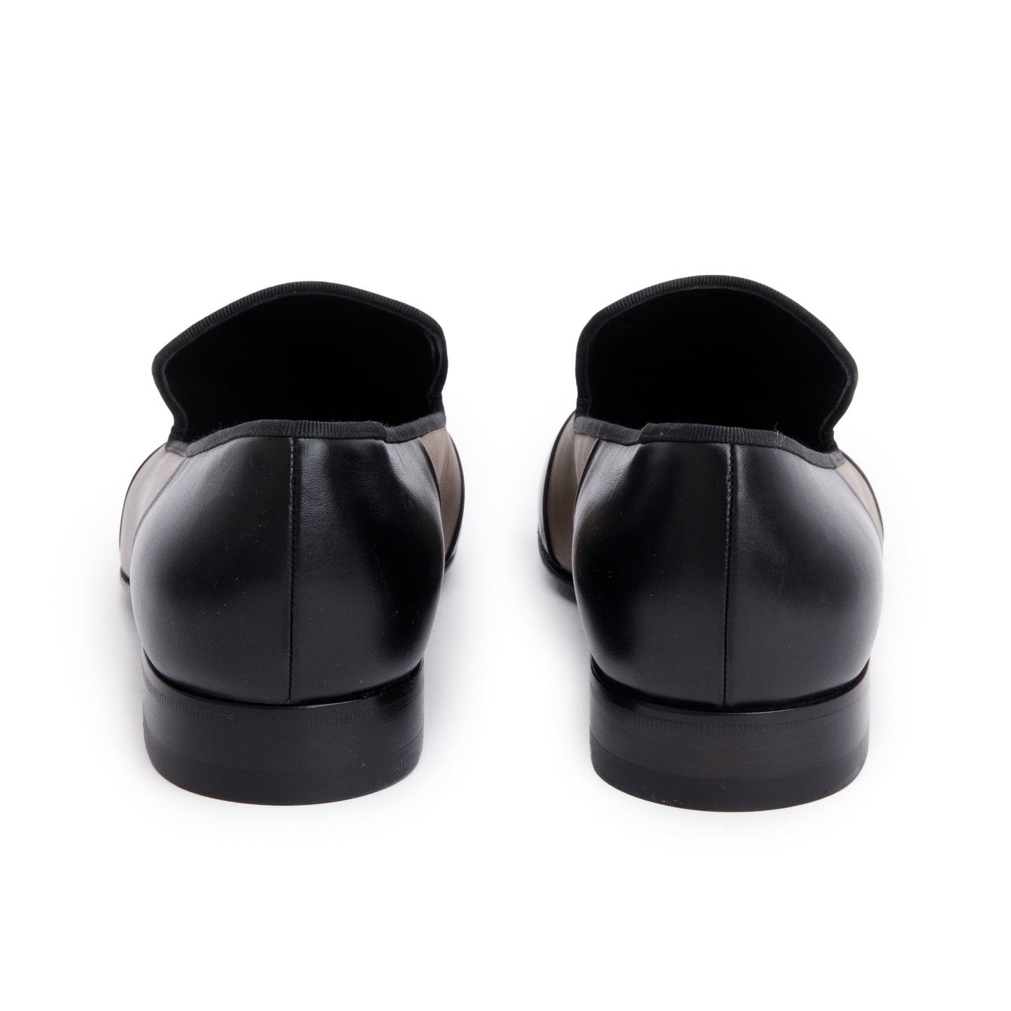 Celine Black/Taupe Calfskin Leather Luco Triomphe Loafers, Size 38.5