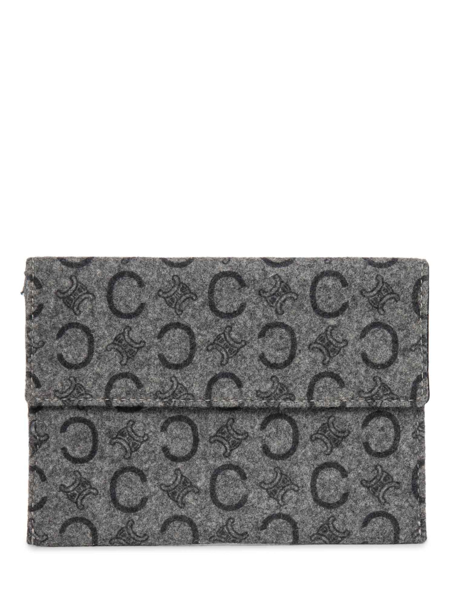 Luxury CELINE C Logo Monogram Wool Leather Credit Card Wallet Passport Case Grey