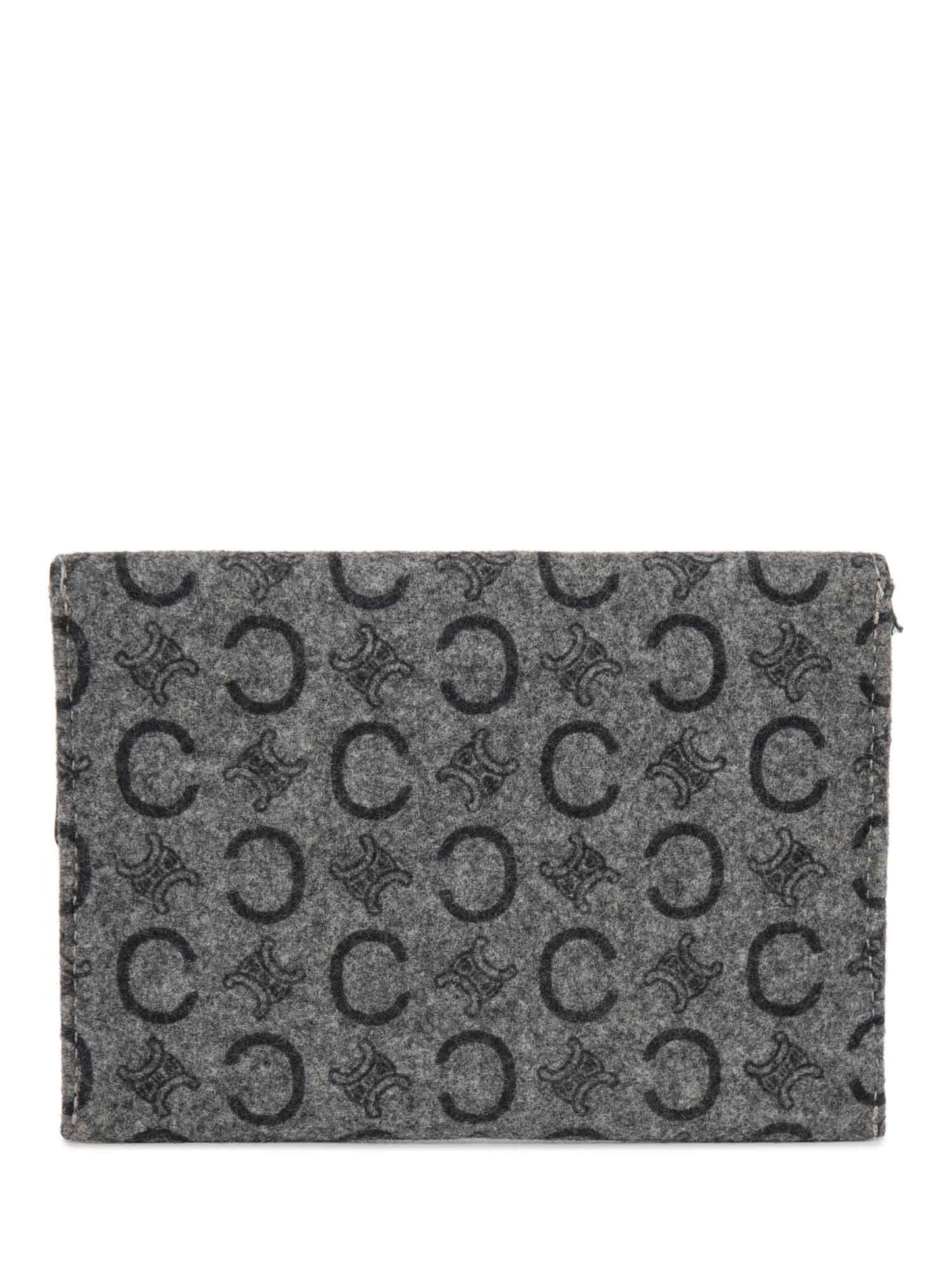 Luxury CELINE C Logo Monogram Wool Leather Credit Card Wallet Passport Case Grey