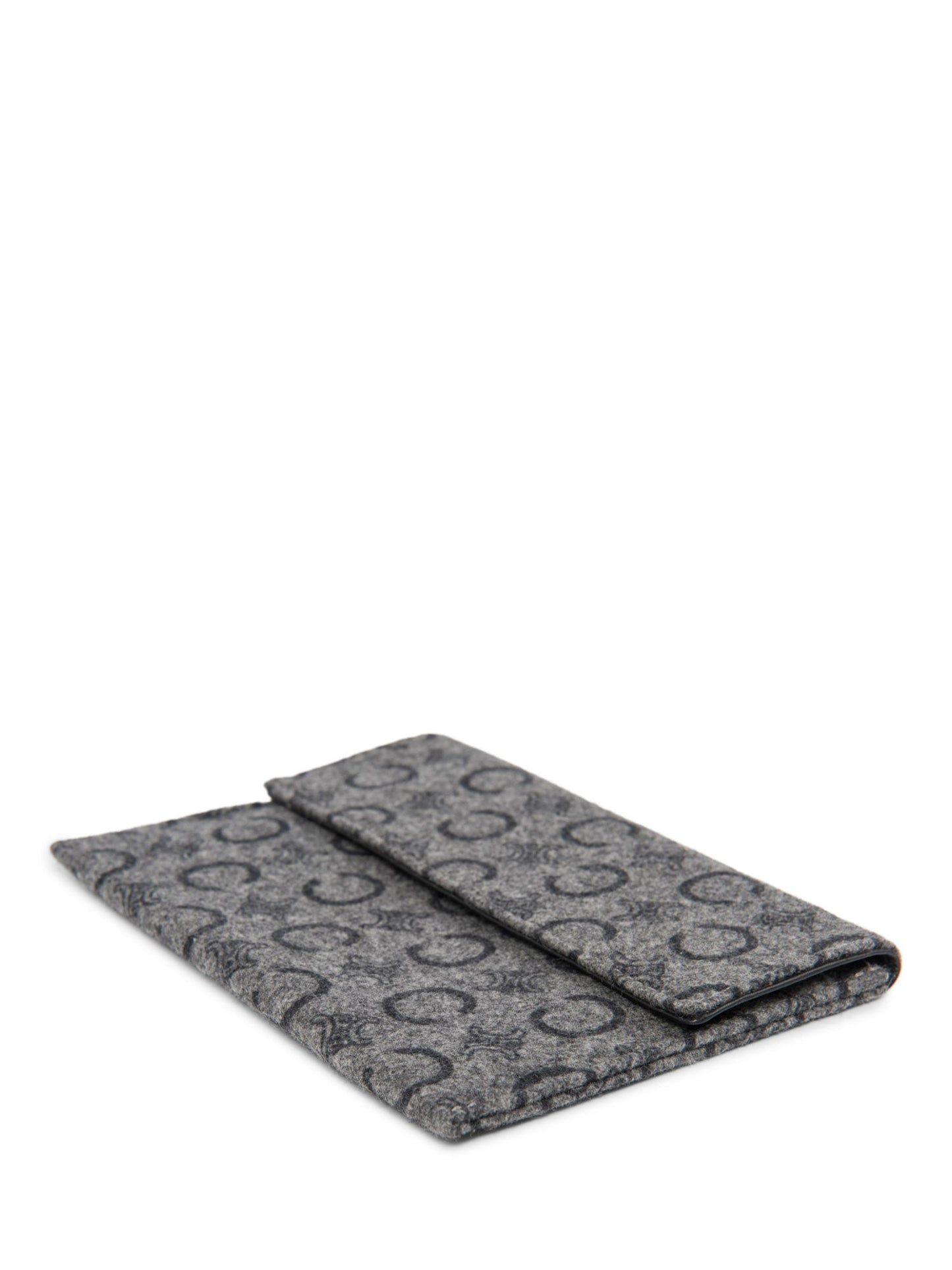 Luxury CELINE C Logo Monogram Wool Leather Credit Card Wallet Passport Case Grey