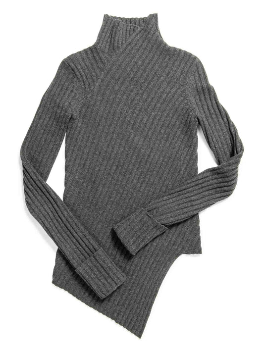 Luxury CELINE Cashmere Asymmetrical Turtleneck Sweater Heather Grey