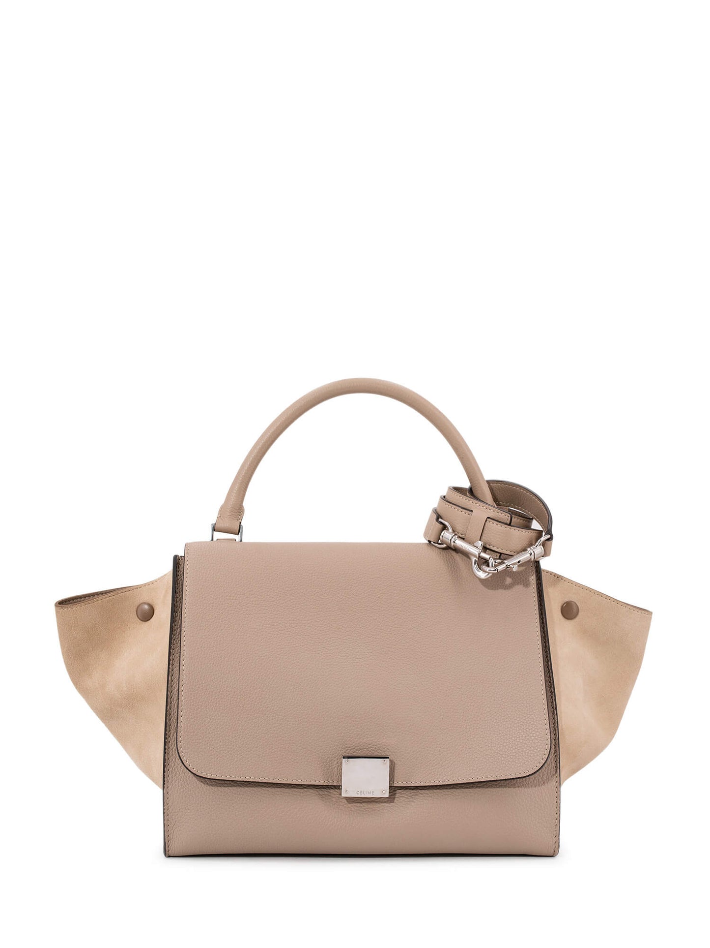 Luxury CELINE Drummed Leather Medium Trapeze Bag Taupe