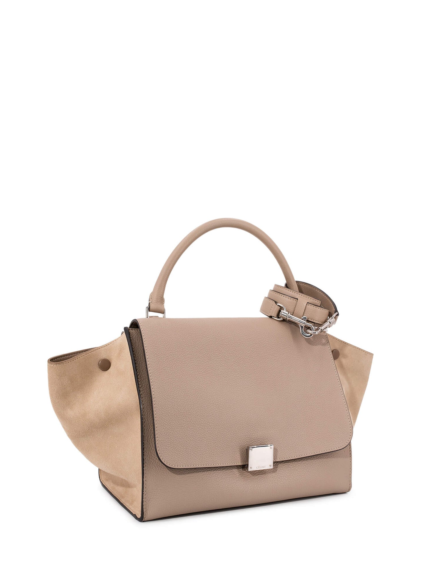 Luxury CELINE Drummed Leather Medium Trapeze Bag Taupe