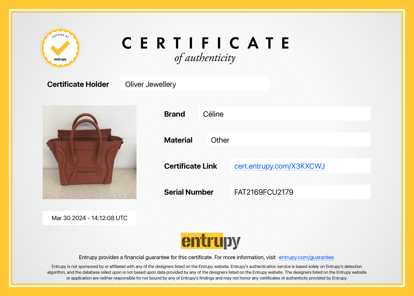 Celine Terracotta Smooth Calfskin Leather Nano Luggage Tote
