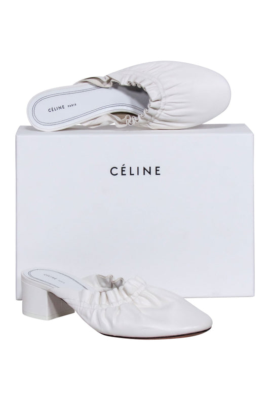 Luxury CELINE - White Ruffle Closed Toe Mules Sz 8.5