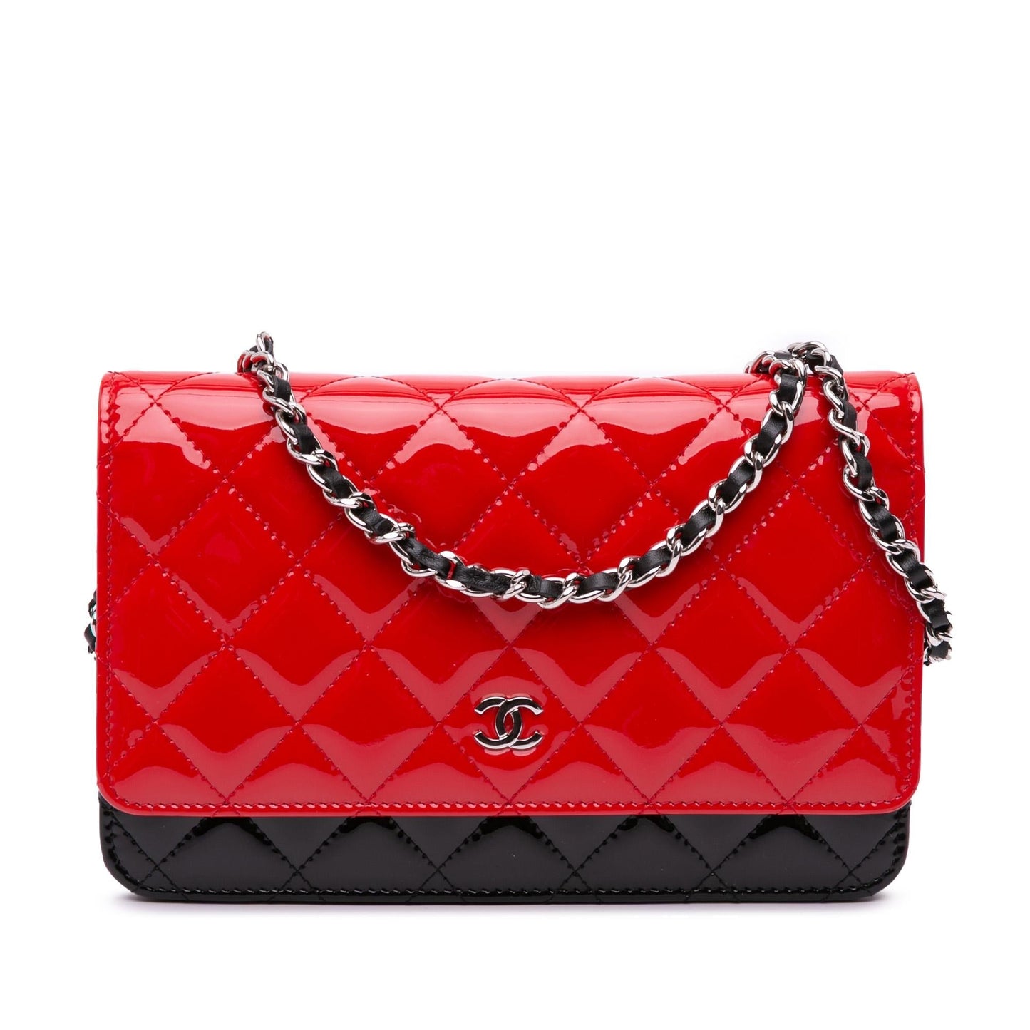 Chanel CC Bicolor Quilted Patent Wallet on Chain