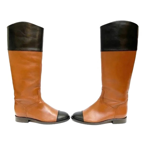 CHANEL CC LEATHER KNEE HIGH RIDING BOOTS