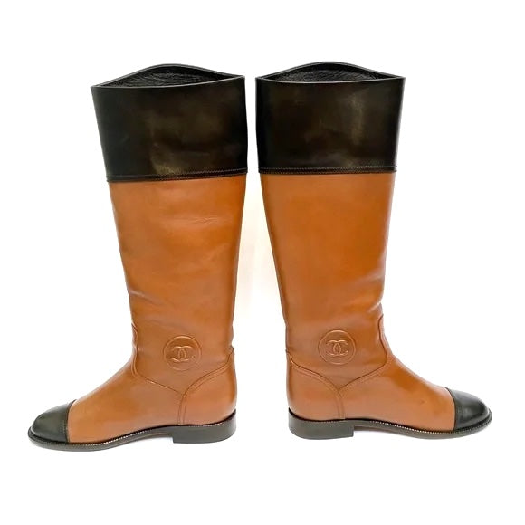 CHANEL CC LEATHER KNEE HIGH RIDING BOOTS