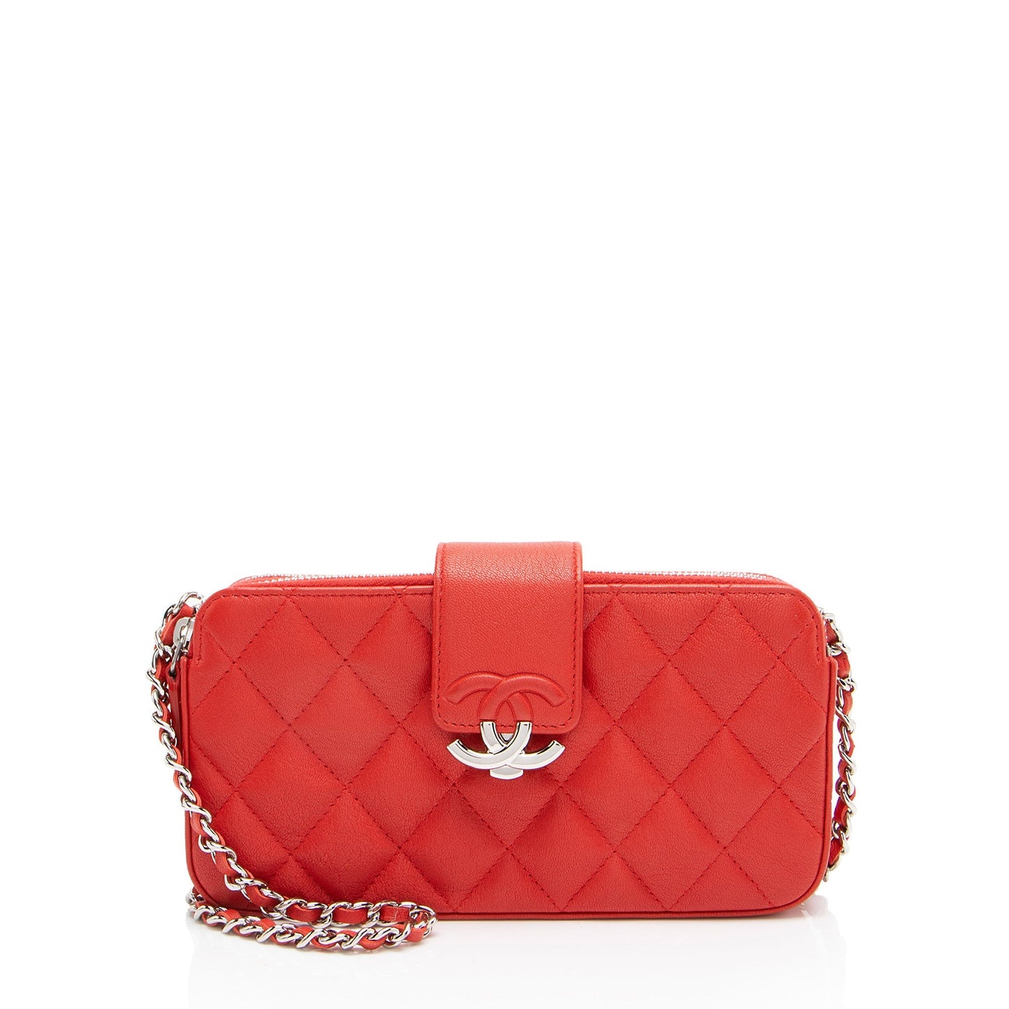 Chanel Calfskin CC Box Double Zip Clutch with Chain