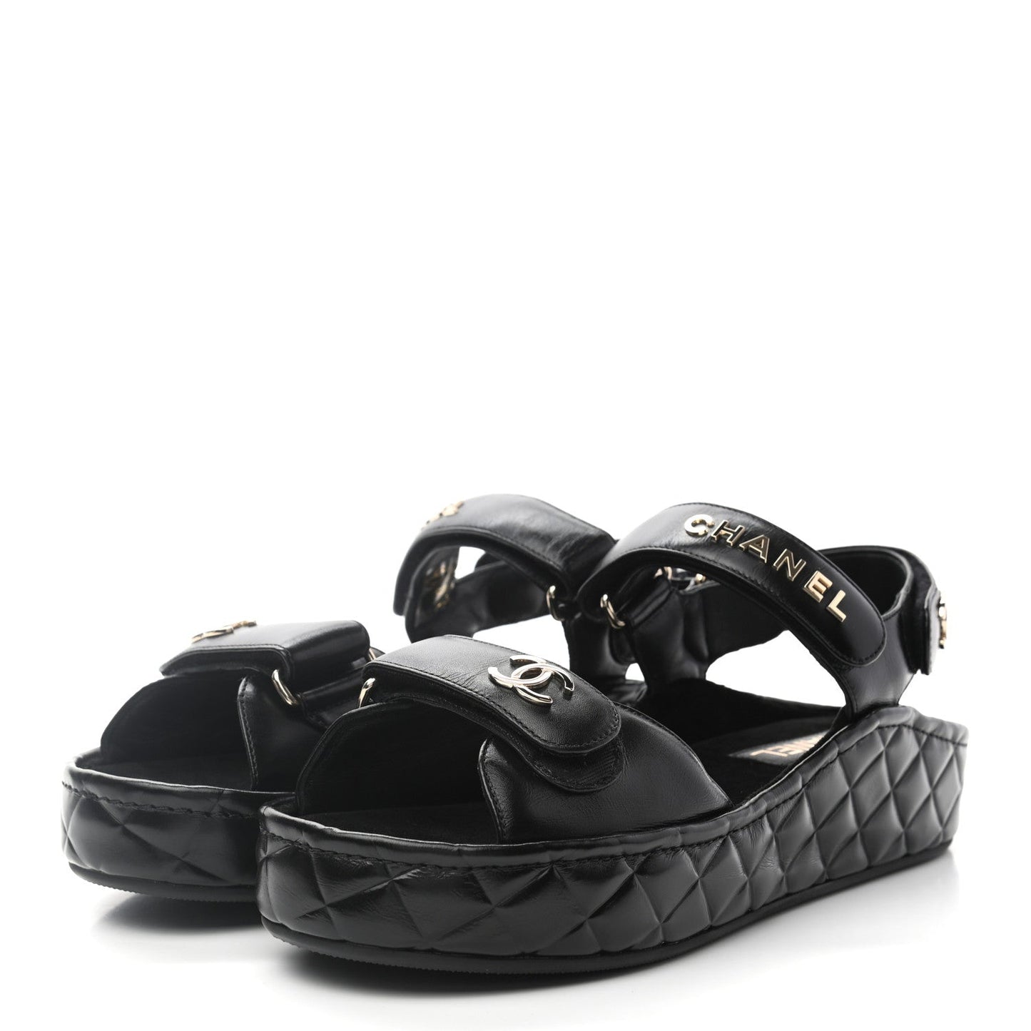 CHANEL Calfskin Logo Platform Sandals